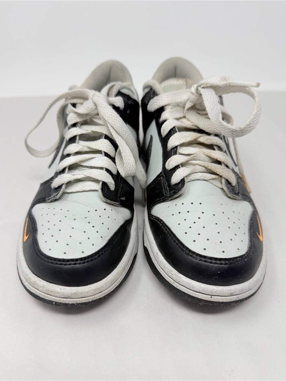 Size 4.5 Y Nike Dunk Low Black White Orange Swoosh Sneakers Y2K Skater - Picture 3 of 10